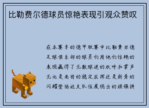 比勒费尔德球员惊艳表现引观众赞叹