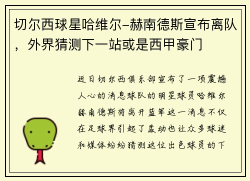 切尔西球星哈维尔-赫南德斯宣布离队，外界猜测下一站或是西甲豪门